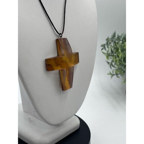 HOST PICK 7/5  Alexis Bittar Vermeil 925 Golden Lucite 3D Cross Brown Necklace - Picture 4 of 13